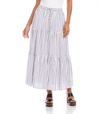 Karen Kane Stripe Tiered Midi Skirt - Petite In Off White With Blue