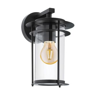 Eglo Applique Esterno Contemporanea Valdeo Metallo Nero Vetro Bianco 1 Luce E27
