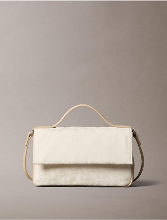Calvin Klein Womens Allover Monogram Flap Crossbody Bag - Beige/Khaki