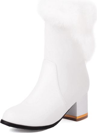 Generic Womens Ankle Boots Faux Fur Wrap Detail Block Heel Metallic Trim Side Zip Round Toe Smooth PU Upper Stylish Durable Comfortable Design,White,3.5 UK