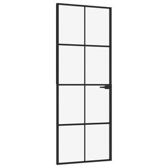 vidaXL Puerta De Interior Vidrio Templado Y Aluminio Negro 76x201,5 Cm Vidaxl