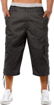 Generic Mens Cargo Shorts Casual 3/4 Length Baggy Combat Trousers Long Hiking Shorts Men Loose Fit Three Quarter Pants Outdoor Work Shorts Lightweight Climbin