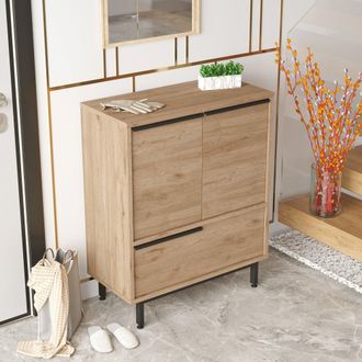 Dmora Aparador Rive, Alacena 3 Estantes, 3 Puertas, 3 Espacios, 75x36x90h Cm Roble Marr&oacute;n
