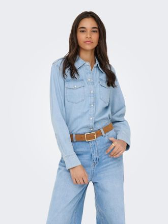 Only Jeansbluse ONLY ONLCHARLIZE LS DNM SHIRT AKM NOOS, Damen, Gr. XS, light blau denim, Denim/Jeans, Obermaterial: 100% Baumwolle, unifarben, regular fit 