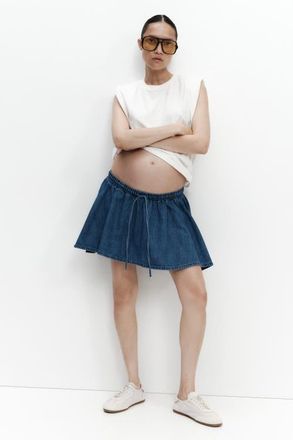 H&M Mama Flared Cotton-blend Skort in Denim Blue at Nordstrom, Size X-Large