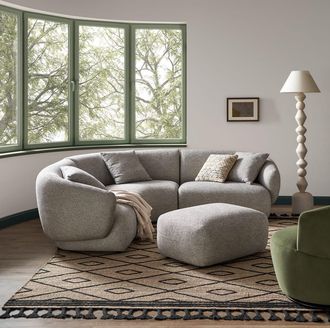 Castlery Gray Performance Fabric L-Shape Sectional Sofa with Ottoman | Auburn by Castlery, Modular Lounge, Tightback Armrests, Grey