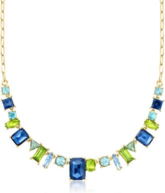Ross-Simons 14kt Yellow Gold-Plated Necklace With Simulated Tonal Blue and Green Gemstones