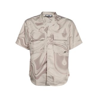 BALR. Korte Mouw Bedrukte Polyester Shirt - Heren - Korte mouwen Overhemden - Beige - XS - Polyester - Overhemden