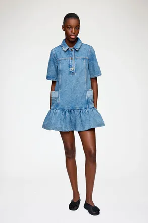 Ganni Blue Dress in Patchwork Denim - Size 32 Organic Cotton