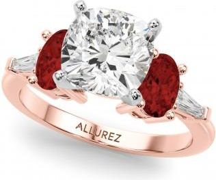 Allurez Cushion Cut Lab Grown Diamond & Oval Garnet Engagement Ring 18K Rose Gold (4.18ct)