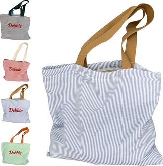 Generic Personalized Canvas Tote Bag, Custom Text Striped Shoulder Bag, Customised Large Capacity Makeup Bag, DIY Bag Gifts for Travel, Shopping, Beach, Birth