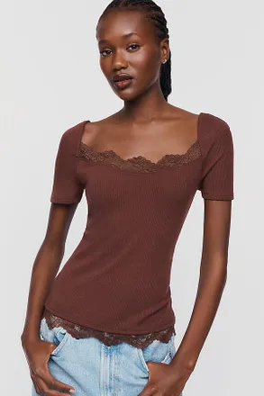 Maeve 100% Cotton Lace-Trim Tee