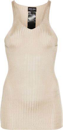 Giorgio Armani ribbed silk tank top - women - Silk - 46 - Neutrals