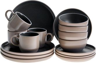 Beliani Set da tavola 16 pezzi in gres elegante per cucina e sala da pranzo per 4 persone beige e blu Nutmeg