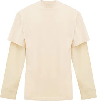 Balenciaga Tops, Heren, Beige, L, Katoen, Gelaagd T-shirt Kleur Crema