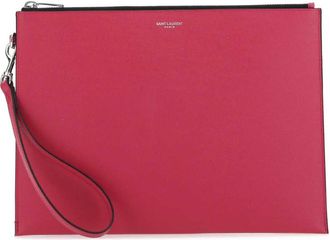 Saint Laurent Fuchsia Logo Leather Clutch