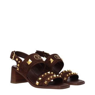 Valentino Garavani Womens Brown Leather Strap-On Sandals