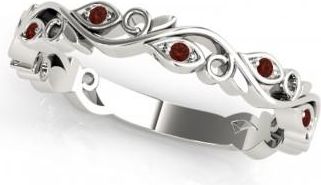 Allurez Garnet Leaf Fashion Ring Wedding Band 14k White Gold (0.05ct)