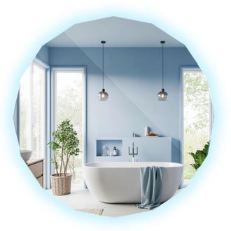 Tulup Grande Specchio da parete decorativo LED con illuminazione - forma poligonale regolare di tendenza - luce fredda - 100x100 cm - di tendenza