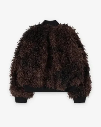 sacai Womens Blouson Curly Faux Fur Marron Brown Jacket