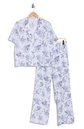 Nordstrom Rack Cotton Poplin Long Pajamas in White- Navy Restore Floral at Nordstrom Rack, Size X-Large