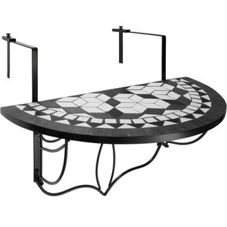 TecTake Mesa plegable de balc&oacute;n, mosaico, 75 x 65 x 62 cm, negro/blanco