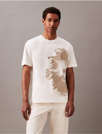 Calvin Klein Mens Night Flower Graphic Classic Crewneck T-Shirt - White - XS