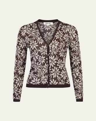 Diane Von F&uuml;rstenberg Rae Floral Button-Down Jacquard Knit Top