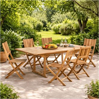 Wanda Collection Conjunto De Mesa De Jard&iacute;n De Teca Nina 160/210 Y 6 Sillas Tosca