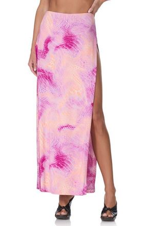 AFRM Tempest Snakeskin Print Side Slit Maxi Skirt in Lavendar Snake at Nordstrom, Size X-Large