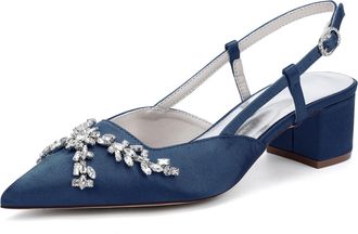 Generic Wedding Bridal Shoes Womens Pointed Toe Slingback Chunky Low Heel Pumps Shoes for/Engagement/Evening/Prom 4.5Cm,Dark Blue,10 UK