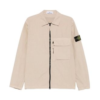 Stone Island Light Jackets, male, Beige, XL, Beige Jacket with Bellows Pocket