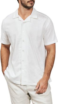 7 Diamonds Marco Floral Embroidered Camp Shirt in White at Nordstrom, Size Xx-Large