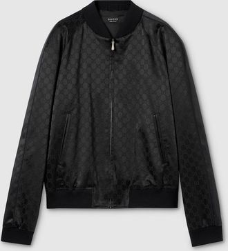 Gucci GG Cotton Satin Zip Jacket With Piping, Size 42, Black, Ready-to-wear