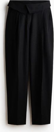 H&M Foldover-waist Linen-blend Trousers in Black at Nordstrom, Size 12
