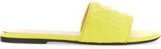N&deg;21 Embossed Logo Leather Slider - Dames - Sandalen - Geel - 36 EU - Leer - Schoenen