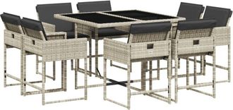vidaXL Vidaxl - Set Comedor De Jard&iacute;n 9 Pzas Cojines Rat&aacute;n Sint&eacute;tico Gris Claro