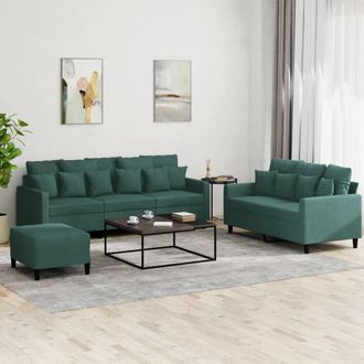 vidaXL Juego De Sof&aacute;s Con Cojines 3 Piezas Terciopelo Verde Oscuro Vidaxl