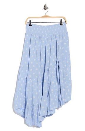 Abound Tiered Asymmetric Skirt in Blue White Clip Floral at Nordstrom Rack, Size X-Small