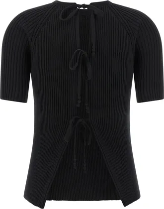 Tory Burch Ribbed Stretch Cotton Blend Sweater - Black
