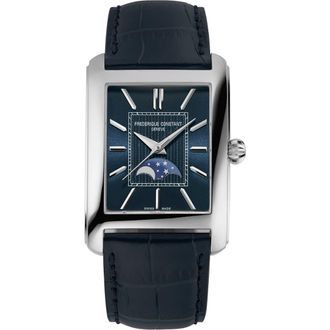 Frederique Constant Classics Carr&eacute;e Moonphase Automatic Tank Leather Strap Watch, 30mm x 42.3mm in Blue at Nordstrom