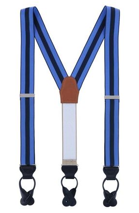 Trafalgar Store Balint Stripe Grosgrain Suspenders in Blue And Navy at Nordstrom