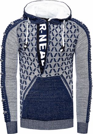 Rusty Neal Contrasterende grof gebreide hoodie met 1/2 rits