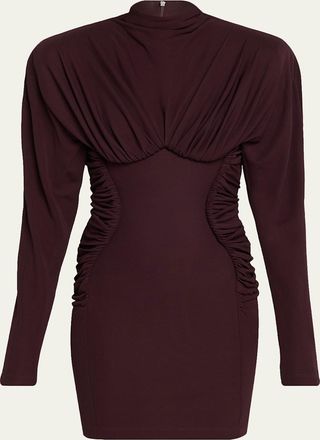 Stella McCartney Pleated High-Neck Long-Sleeve Mini Dress