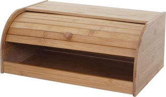 Hhg Nunca Usado] Panera Hhg 727, Caja De Pan Contenedor De Pan Cesta De Pan Almacenamiento De Pan, Tapa De Rollo De Bamb&uacute;, 17x40x28cm, Sin Caj&oacute;n