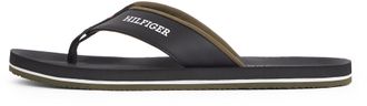 Tommy Hilfiger Mens Padded Comfort Flip Flops with Logo, Black (Black), 6.5