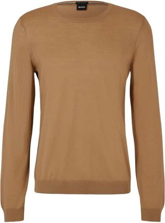 HUGO BOSS Hugo, Round-neck Knitwear, male, Beige, Size: 2XL Stylish Pullover Sweater