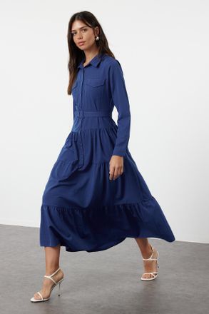 Trendyol Modest Dames Blauw Maxi Lang Casual Blousejurk Modest Jurken