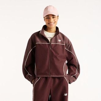 New Balance Donna Trackside Woven Jacket in Marrone, Politessuto, Taglia XL
