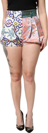 Dolce & Gabbana Womens Multicolor Cotton Patchwork Hot Pants Shorts